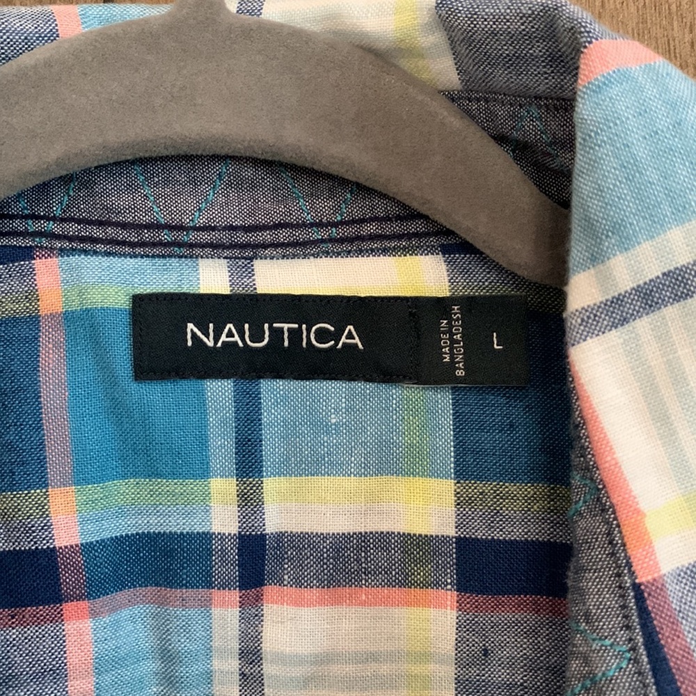 Mens Nautica Linen Blend Button Down Shirt - Plaid - Large - Picture 3 of 4